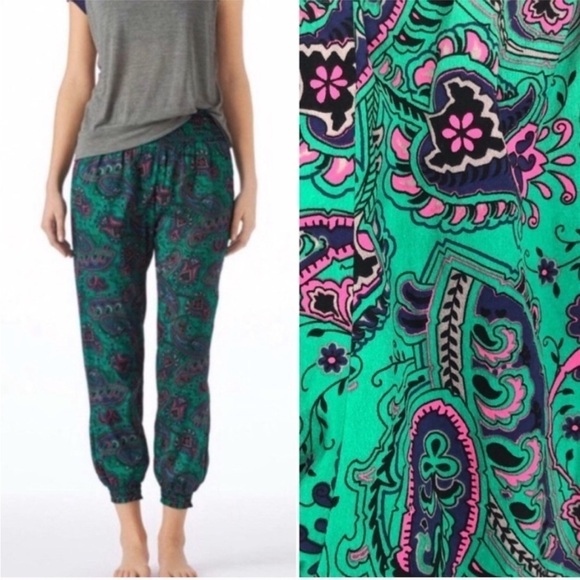 Aerie Lounge Pajama Pants Small Satin Boho Elastic Waist Printed Colorful Hippie - Picture 1 of 9
